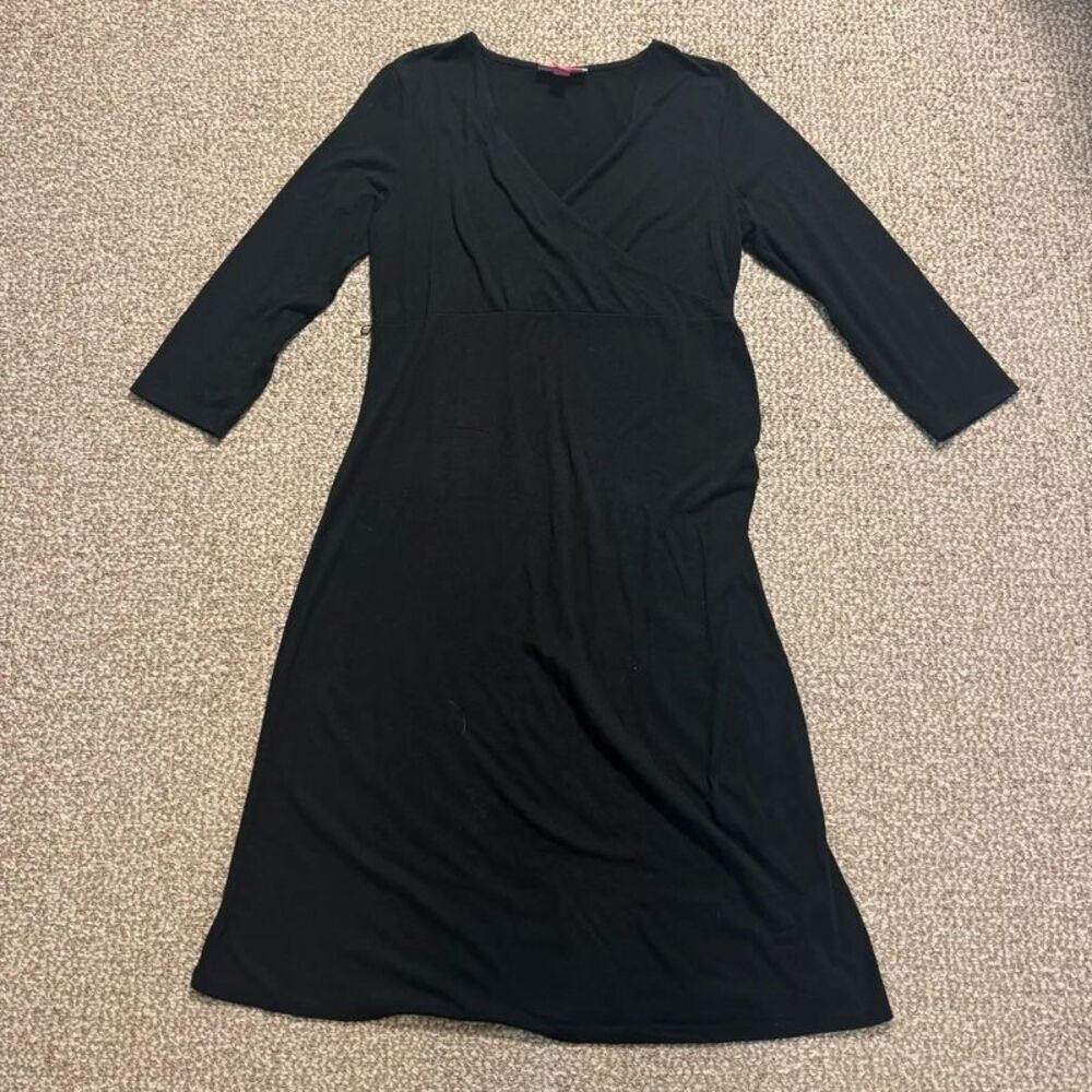 Liz Lange Maternity Faux Wrap Dress Black V-Neck 3/4 Sleeve Medium